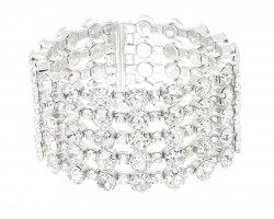 Silver Clear Crystal 5 row Cuff Bracelet