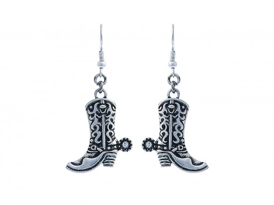 Silver Western Boot Hook Earrings