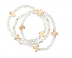 White Pearl Cross Stretch Bracelet 3pc