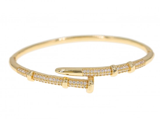 Gold CZ Crystal Crucifixion Nail Hinge Bangle