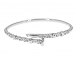 Silver CZ Crystal Crucifixion Nail Hinge Bangle