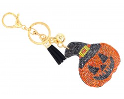 Orange Crystal Jack O' Lantern Hat Puffy Keychain
