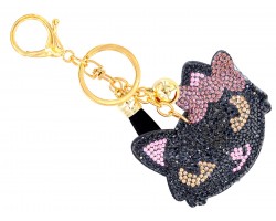 Black Crystal Cat Bow Puffy Key Chain