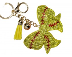 Yellow Crystal Bow Softball Theme Puffy Keychain