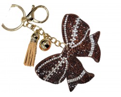 Brown Crystal Bow Football Theme Puffy Keychain