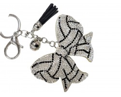 White Crystal Bow Volleyball Theme Puffy Keychain