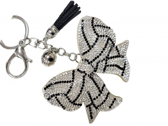 White Crystal Bow Volleyball Theme Puffy Keychain