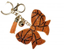Orange Crystal Bow Basketball Theme Puffy Keychain