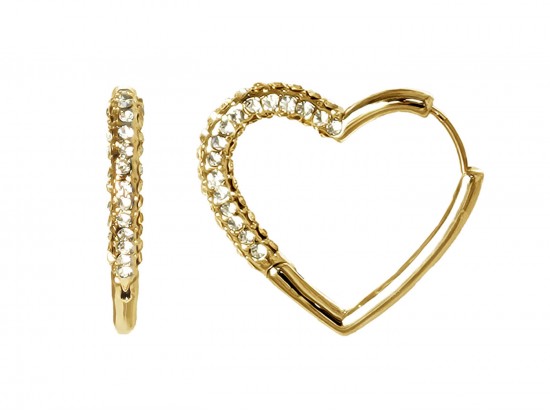 Gold Heart Crystal Hoop Earrings
