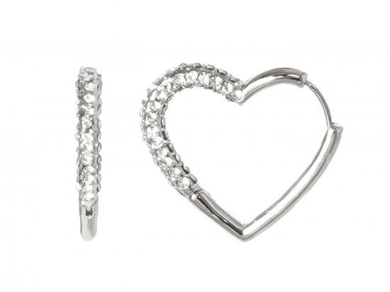 Silver Heart Crystal Hoop Earrings