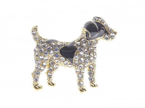 Crystal Black Epoxy Dog Gold Pin Brooch