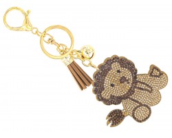 Brown Crystal Lion Puffy Keychain.