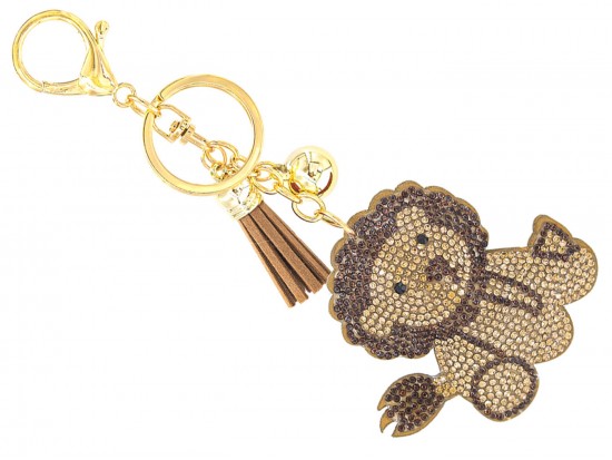 Brown Crystal Lion Puffy Keychain.