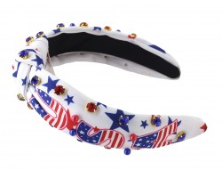 White USA Flag Theme Jewel Knot Headband