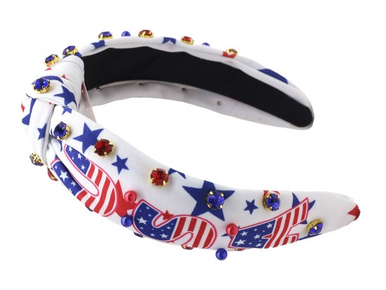 White USA Flag Theme Jewel Knot Headband White USA Flag Theme Jewel Knot Headband