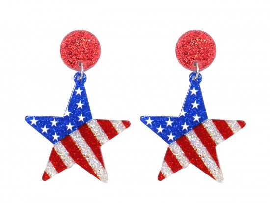 USA Flag Theme Glitter Star Post Earrings