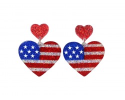 USA Flag Theme Glitter Heart Post Earrings