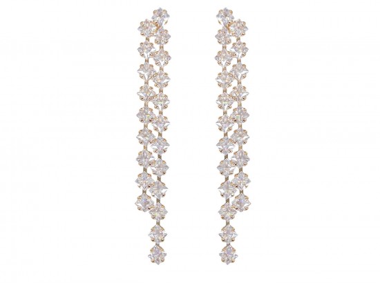 Gold CZ Crystal Princess 2 Line Dangle Post Earrings Gold CZ Crystal Princess 2 Line Dangle Post Earrings