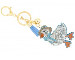 Aqua White Crystal Vintage Duck Puffy Keychain
