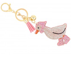 Pink White Crystal Vintage Duck Puffy Keychain