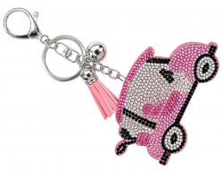 Pink Crystal Golf Cart Puffy Keychain