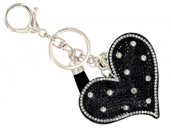 Black White Crystal Polka Dot Heart Puffy Keychain Black White Crystal Polka Dot Heart Puffy Keychain