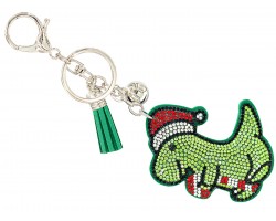Green Crystal Christmas Dino Puffy Key Chain