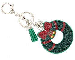 Green Crystal Christmas Wreath Puffy Key Chain
