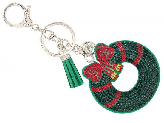 Green Crystal Christmas Wreath Puffy Key Chain