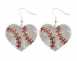 White Crystal Baseball Heart Puffy Earrings