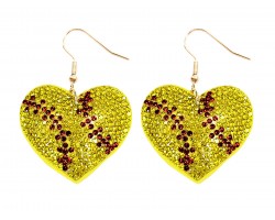 Yellow Crystal Softball Heart Puffy Earrings