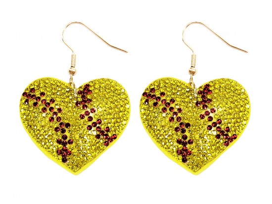 Yellow Crystal Softball Heart Puffy Earrings