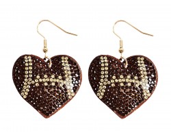 Brown Crystal Football Heart Puffy Earrings