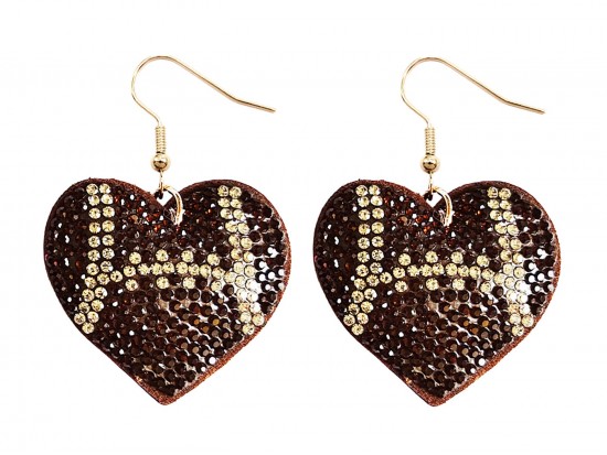 Brown Crystal Football Heart Puffy Earrings Brown Crystal Football Heart Puffy Earrings