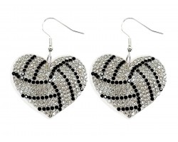 White Crystal Volleyball Heart Puffy Earrings