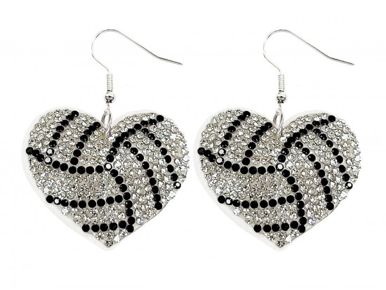 White Crystal Volleyball Heart Puffy Earrings White Crystal Volleyball Heart Puffy Earrings
