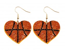 Orange Crystal Basketball Heart Puffy Earrings