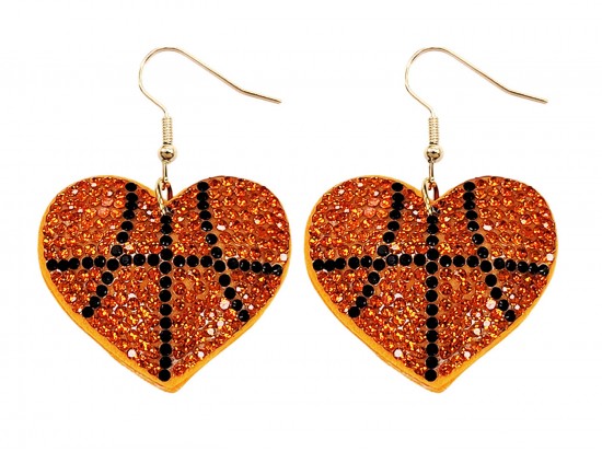 Orange Crystal Basketball Heart Puffy Earrings Orange Crystal Basketball Heart Puffy Earrings