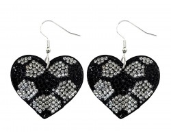 Black White Crystal Soccer Ball Heart Puffy Earrings