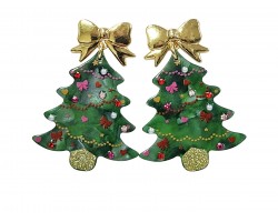 Christmas Tree Bow Dangle Post Earrings