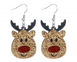 Christmas Glitter Rudolph Reindeer Hook Earrings