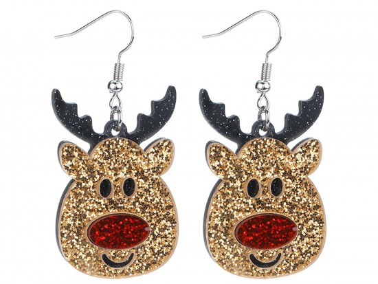 Christmas Glitter Rudolph Reindeer Hook Earrings Christmas Glitter Rudolph Reindeer Hook Earrings