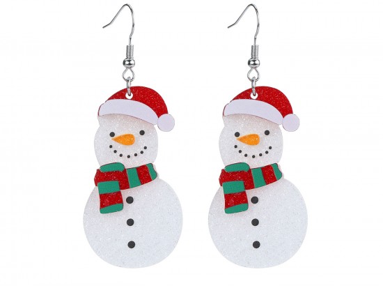 Christmas Glitter Snowman Hook Earrings