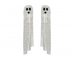 Silver Clear Crystal Long Ghost Dangle Post Earrings