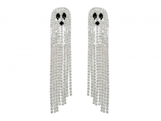 Silver Clear Crystal Long Ghost Dangle Post Earrings