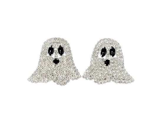Silver Clear Crystal Ghost Dangle Post Earrings