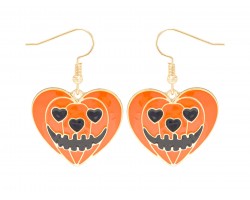 Orange Heart Jack-O'lantern Hook Earrings