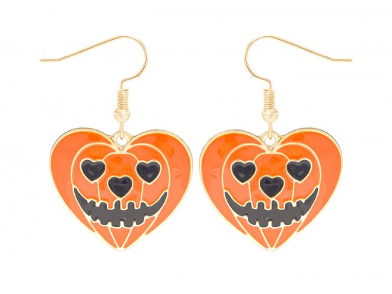 Orange Heart Jack-O'lantern Hook Earrings Orange Heart Jack-O'lantern Hook Earrings