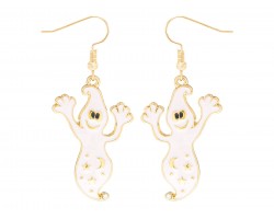 White Funny Ghost Gold Hook Earrings