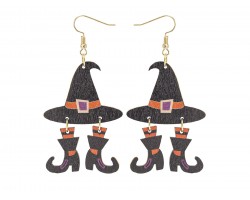 Black Witch Hat Boots Hook Earrings